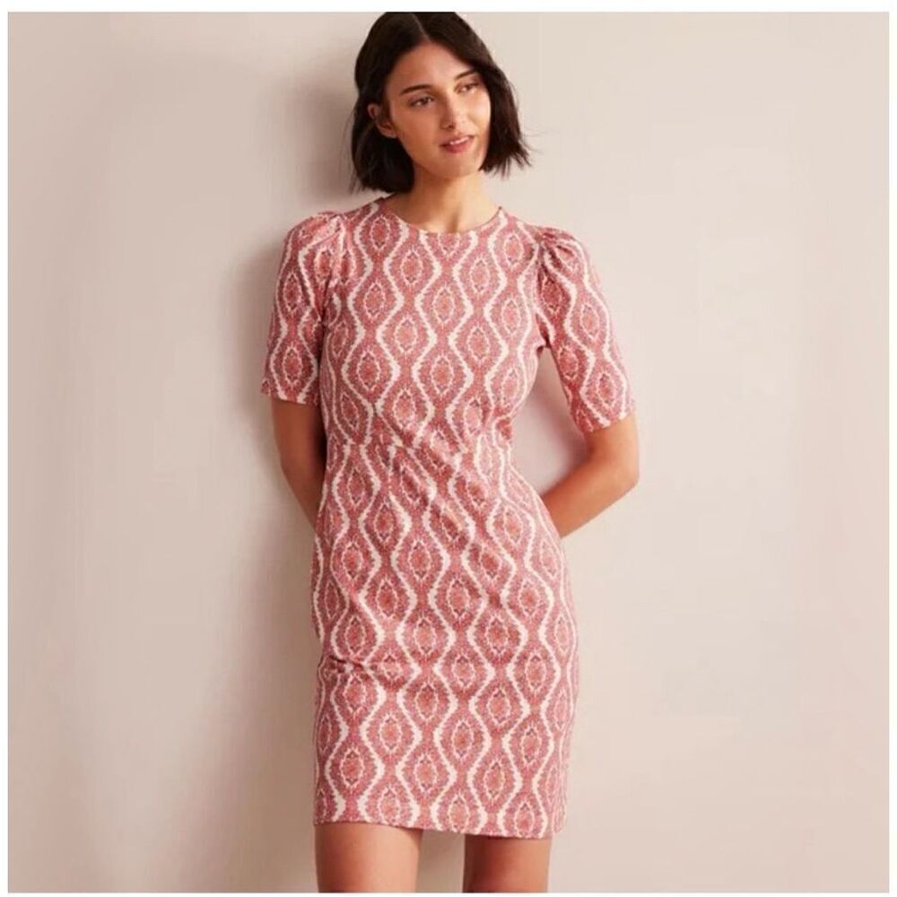 Boden Women’s Red Orange Printed Zoe Jersey Above the Knee Mini Dress